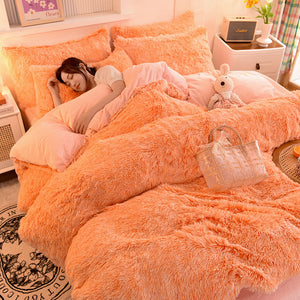 Fluffy Faux Mink & Velvet Fleece Quilt Cover Set - Orange white