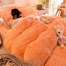 Load image into Gallery viewer, Fluffy Faux Mink &amp; Velvet Fleece Quilt Cover Set - Orange white