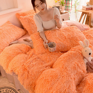 Fluffy Faux Mink & Velvet Fleece Quilt Cover Set - Orange white