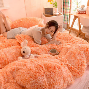 Fluffy Faux Mink & Velvet Fleece Quilt Cover Set - Orange white