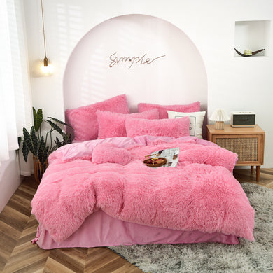 Fluffy Faux Mink & Velvet Fleece Quilt Cover Set - Pink