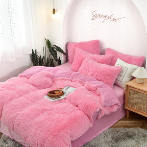 Fluffy Faux Mink & Velvet Fleece Quilt Cover Set - Pink