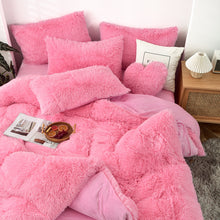 Load image into Gallery viewer, Fluffy Faux Mink &amp; Velvet Fleece Quilt Cover Set - Pink