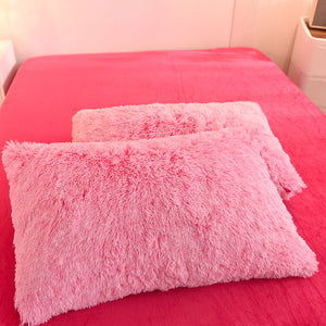 Fluffy Faux Mink & Velvet Fleece Quilt Cover Set - Pink white