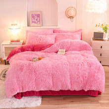 Load image into Gallery viewer, Fluffy Faux Mink &amp; Velvet Fleece Quilt Cover Set - Pink white