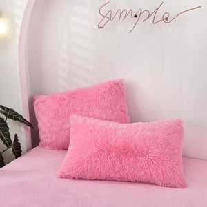 Fluffy Faux Mink & Velvet Fleece Quilt Cover Set - Pink