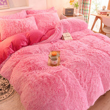 Load image into Gallery viewer, Fluffy Faux Mink &amp; Velvet Fleece Quilt Cover Set - Pink white