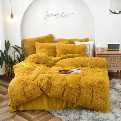 Fluffy Faux Mink & Velvet Fleece Quilt Cover Set - Yellow Gold