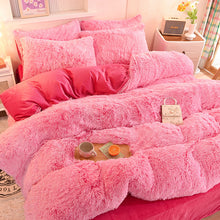 Load image into Gallery viewer, Fluffy Faux Mink &amp; Velvet Fleece Quilt Cover Set - Pink white