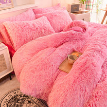 Load image into Gallery viewer, Fluffy Faux Mink &amp; Velvet Fleece Quilt Cover Set - Pink white