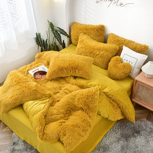 Fluffy Faux Mink & Velvet Fleece Quilt Cover Set - Yellow Gold