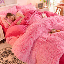 Load image into Gallery viewer, Fluffy Faux Mink &amp; Velvet Fleece Quilt Cover Set - Pink white