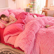 Load image into Gallery viewer, Fluffy Faux Mink &amp; Velvet Fleece Quilt Cover Set - Pink white