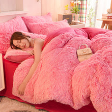 Load image into Gallery viewer, Fluffy Faux Mink &amp; Velvet Fleece Quilt Cover Set - Pink white