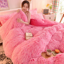 Load image into Gallery viewer, Fluffy Faux Mink &amp; Velvet Fleece Quilt Cover Set - Pink white