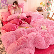 Load image into Gallery viewer, Fluffy Faux Mink &amp; Velvet Fleece Quilt Cover Set - Pink white