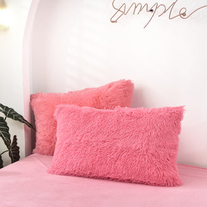 Fluffy Faux Mink & Velvet Fleece Quilt Cover Set - Pink Peach
