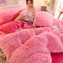 Load image into Gallery viewer, Fluffy Faux Mink &amp; Velvet Fleece Quilt Cover Set - Pink white