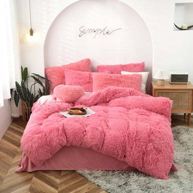 Fluffy Faux Mink & Velvet Fleece Quilt Cover Set - Pink Peach