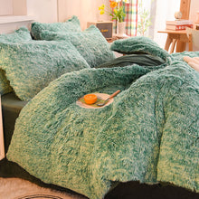 Load image into Gallery viewer, Fluffy Faux Mink &amp; Velvet Fleece Quilt Cover Set - Green White
