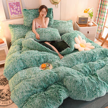 Load image into Gallery viewer, Fluffy Faux Mink &amp; Velvet Fleece Quilt Cover Set - Green White