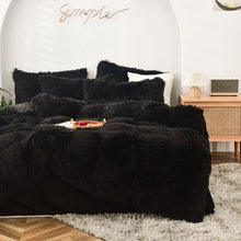 Load image into Gallery viewer, Fluffy Faux Mink &amp; Velvet Fleece Quilt Cover Set - Black