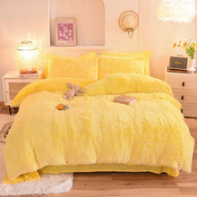 Load image into Gallery viewer, Fluffy Faux Mink &amp; Velvet Fleece Quilt Cover Set - Yellow White