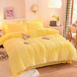 Fluffy Faux Mink & Velvet Fleece Quilt Cover Set - Yellow White