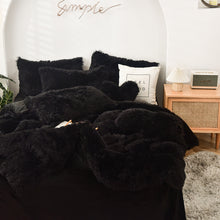 Load image into Gallery viewer, Fluffy Faux Mink &amp; Velvet Fleece Quilt Cover Set - Black