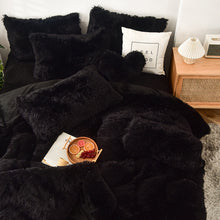 Load image into Gallery viewer, Fluffy Faux Mink &amp; Velvet Fleece Quilt Cover Set - Black