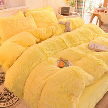 Load image into Gallery viewer, Fluffy Faux Mink &amp; Velvet Fleece Quilt Cover Set - Yellow White