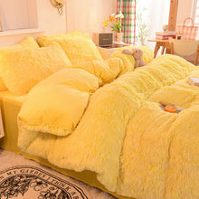 Load image into Gallery viewer, Fluffy Faux Mink &amp; Velvet Fleece Quilt Cover Set - Yellow White