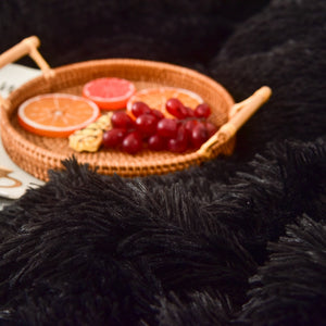 Fluffy Faux Mink & Velvet Fleece Quilt Cover Set - Black