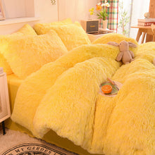 Load image into Gallery viewer, Fluffy Faux Mink &amp; Velvet Fleece Quilt Cover Set - Yellow White