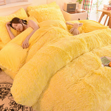 Load image into Gallery viewer, Fluffy Faux Mink &amp; Velvet Fleece Quilt Cover Set - Yellow White