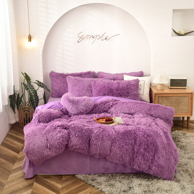 Fluffy Faux Mink & Velvet Fleece Quilt Cover Set - Purple