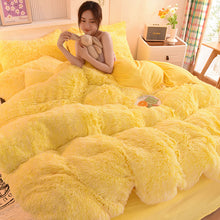 Load image into Gallery viewer, Fluffy Faux Mink &amp; Velvet Fleece Quilt Cover Set - Yellow White