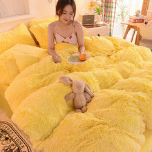 Load image into Gallery viewer, Fluffy Faux Mink &amp; Velvet Fleece Quilt Cover Set - Yellow White