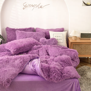 Fluffy Faux Mink & Velvet Fleece Quilt Cover Set - Purple