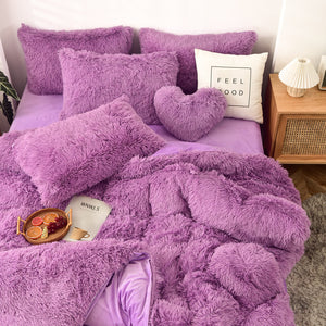 Fluffy Faux Mink & Velvet Fleece Quilt Cover Set - Purple