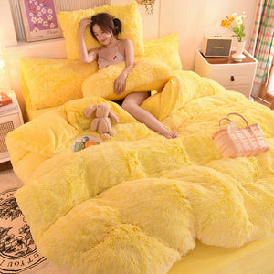 Fluffy Faux Mink & Velvet Fleece Quilt Cover Set - Yellow White