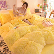 Load image into Gallery viewer, Fluffy Faux Mink &amp; Velvet Fleece Quilt Cover Set - Yellow White