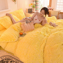 Load image into Gallery viewer, Fluffy Faux Mink &amp; Velvet Fleece Quilt Cover Set - Yellow White