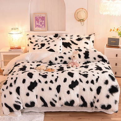 Fluffy Faux Mink & Velvet Fleece Quilt Cover Set - Cow