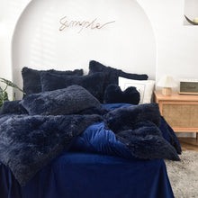 Load image into Gallery viewer, Fluffy Faux Mink &amp; Velvet Fleece Quilt Cover Set - Navy