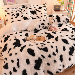 Fluffy Faux Mink & Velvet Fleece Quilt Cover Set - Cow