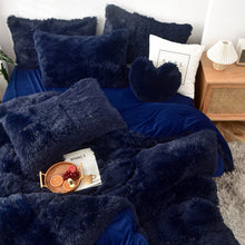 Load image into Gallery viewer, Fluffy Faux Mink &amp; Velvet Fleece Quilt Cover Set - Navy