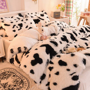Fluffy Faux Mink & Velvet Fleece Quilt Cover Set - Cow