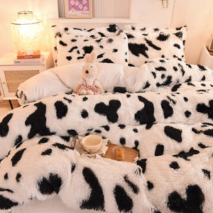 Fluffy Faux Mink & Velvet Fleece Quilt Cover Set - Cow