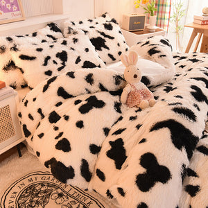 Fluffy Faux Mink & Velvet Fleece Quilt Cover Set - Cow